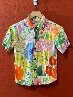Jams World Lil People Boy’s Crinkle May Floral Button Down Rayon Hawaiian Shirt